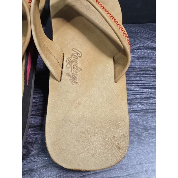 MLB Rawlings Men\'s Baseball Stitch Nubuck Leather Sandals Flip Flops Sand Tan main image 6
